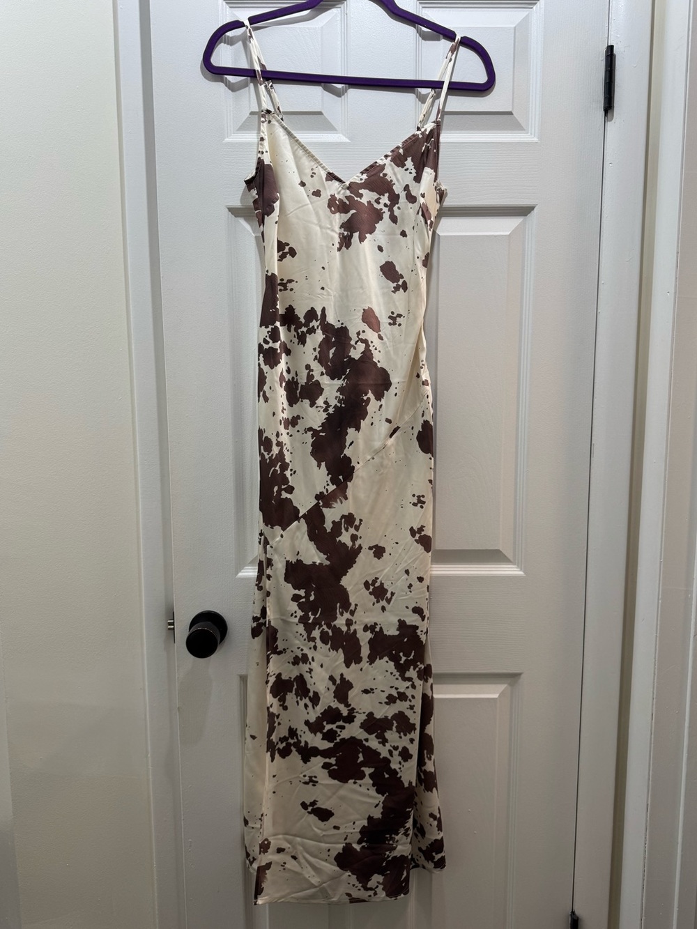 ACOA Cream and Brown Slip Dress with Cow-Print